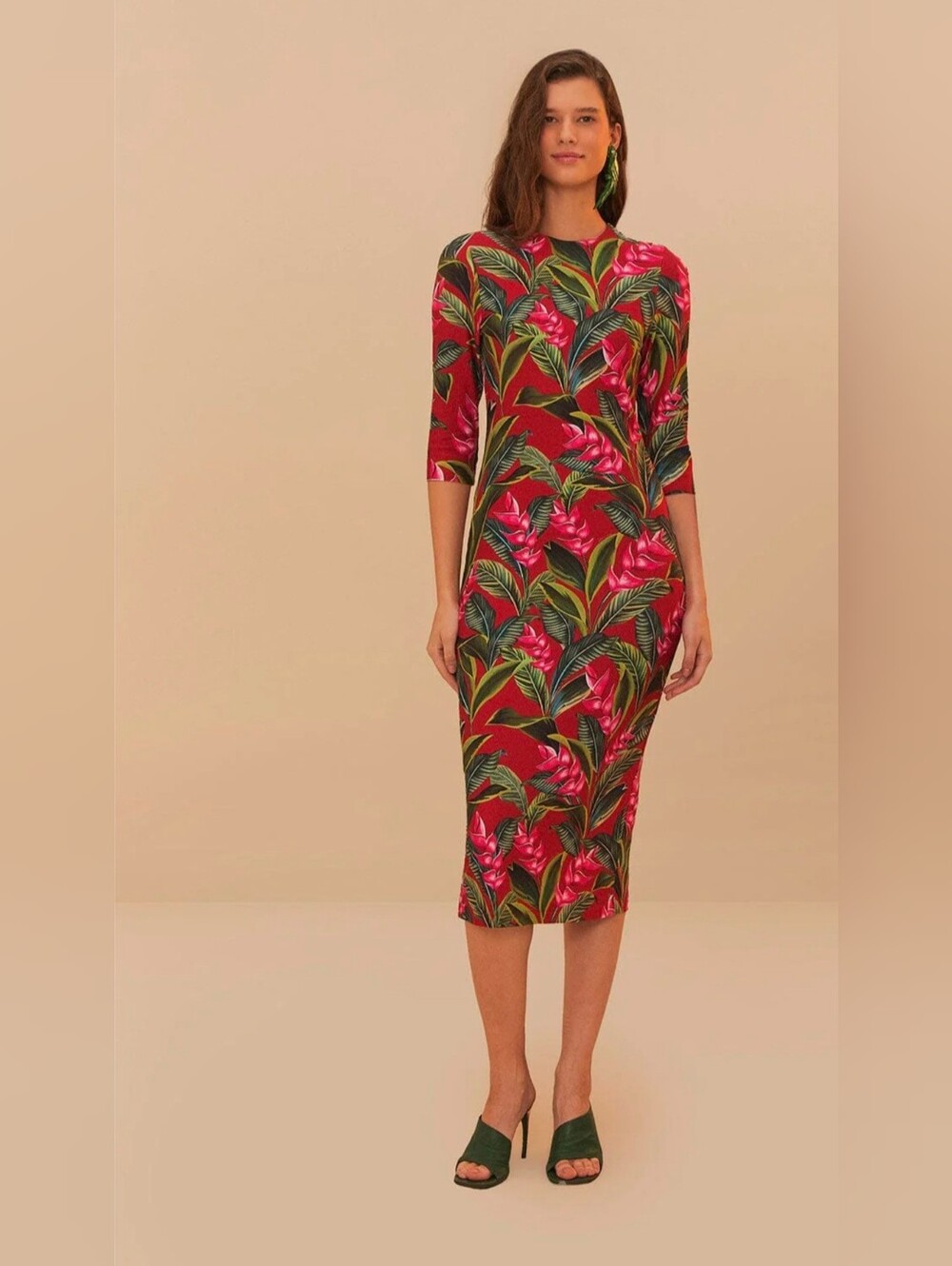 Farm Rio NWT Red Dream Garden Jersey Midi Dress Small